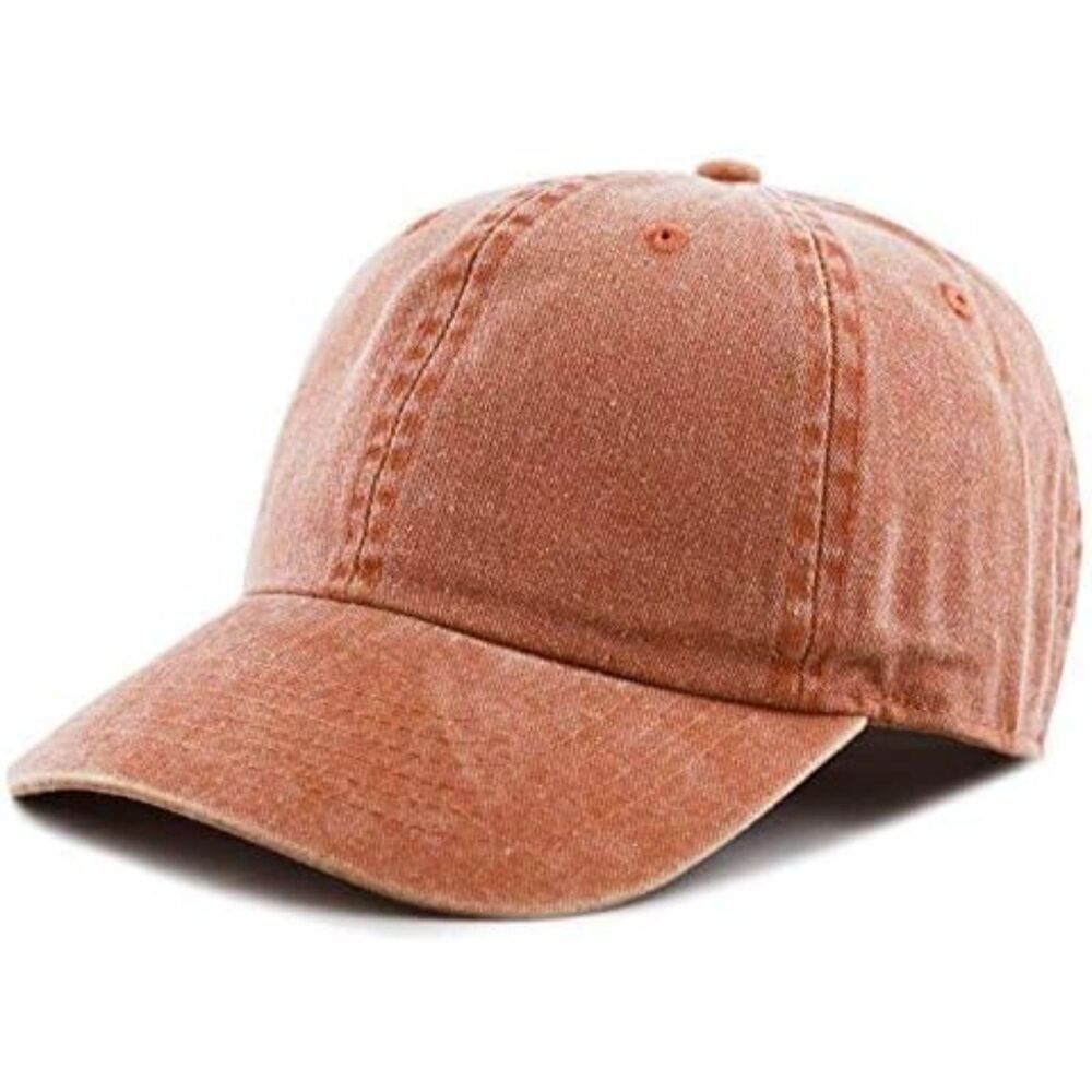 Unisex Orange 100% Cotton Pigment Adjustable Size Classic Baseball Six Panel Cap
